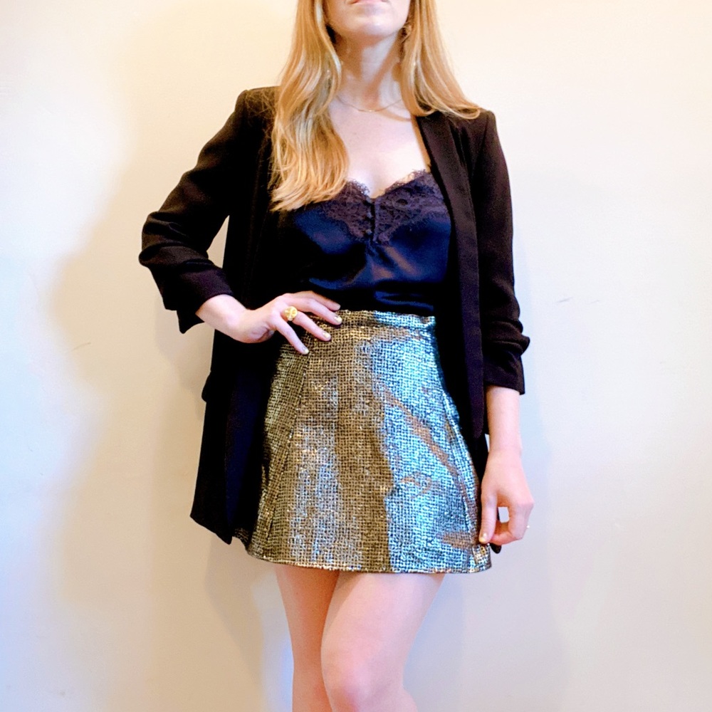 Gold metallic mini skirt